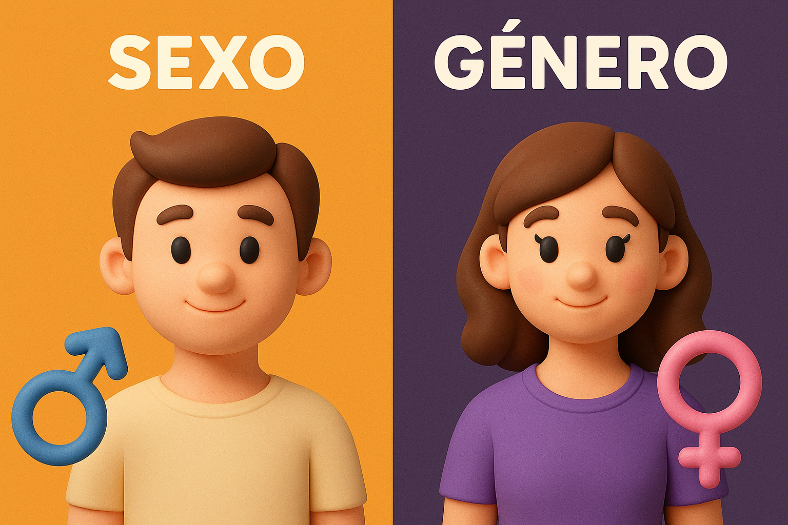 Ilustración educativa en estilo 3D tipo Pixar que representa la diversidad de género y las relaciones familiares, mostrando respeto, inclusión y equidad social.