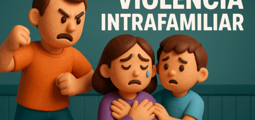 Ilustración digital educativa que representa la violencia intrafamiliar y sus consecuencias en el entorno familiar, con estilo 3D tipo arcilla y tonos suaves.