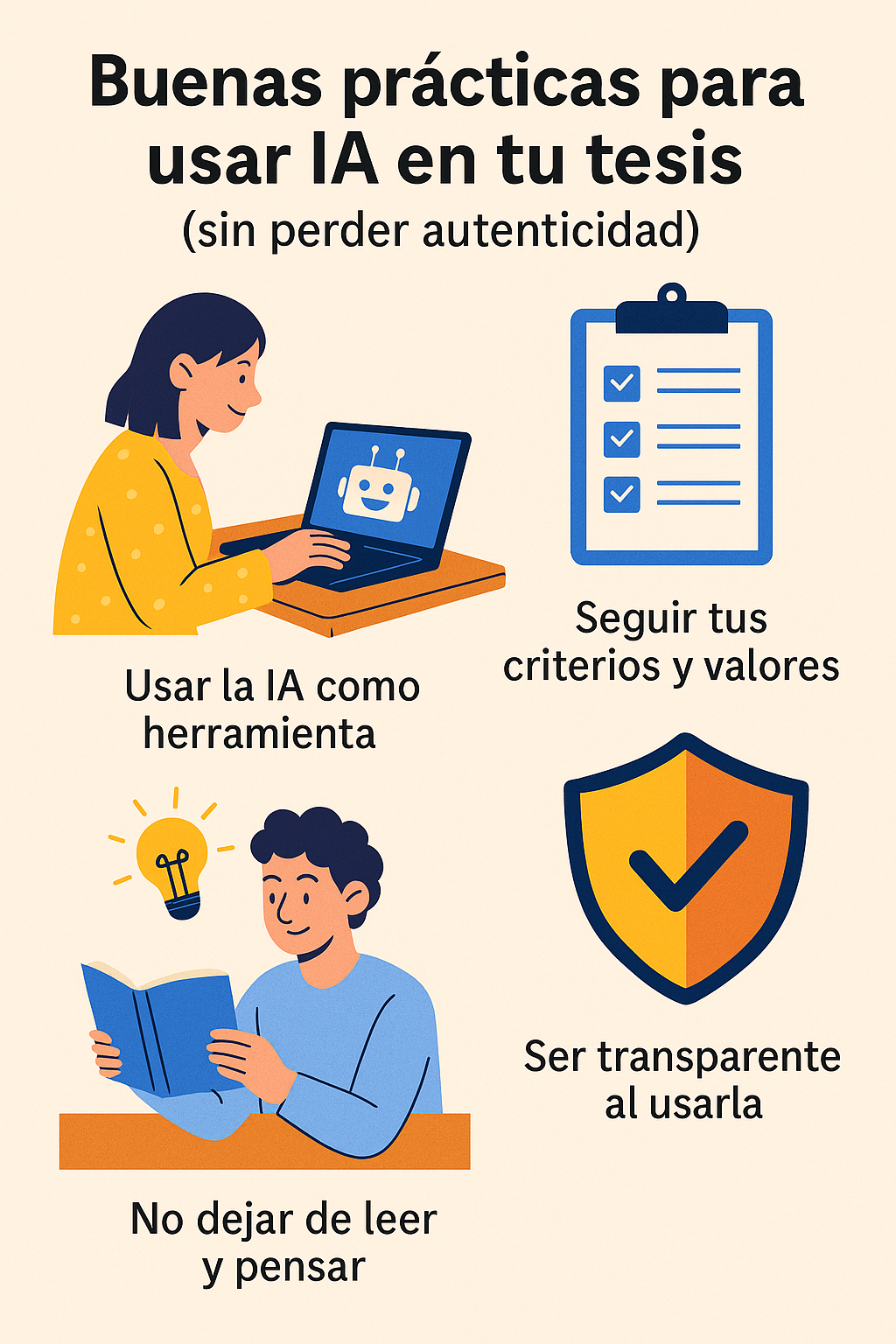 Estudiante revisando un documento académico con apoyo de herramientas de IA, como ChatGPT, mientras mantiene notas y referencias visibles.