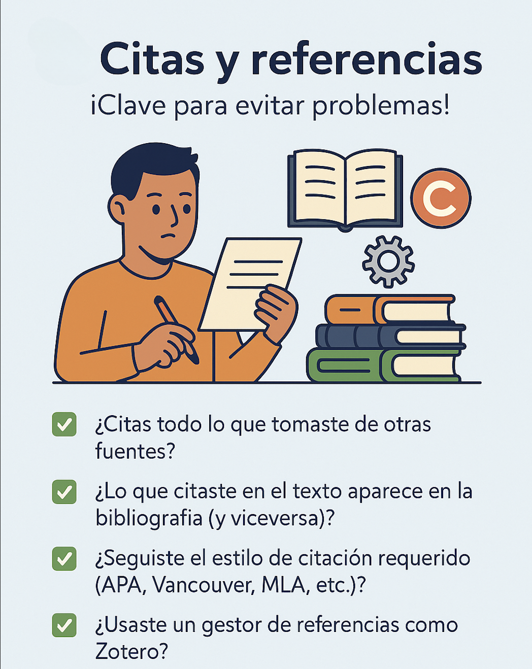 ón para representar la revisión de citas y referencias en un trabajo académico.