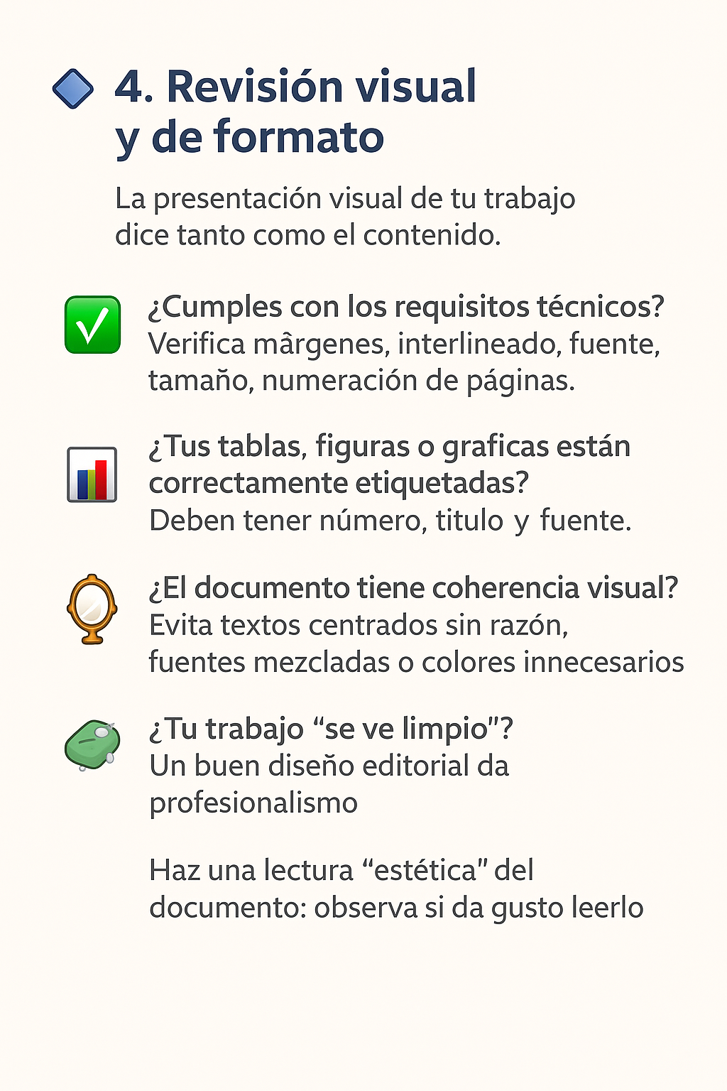 Persona revisando el formato y presentación visual de un trabajo académico con elementos como márgenes, tablas y fuentes tipográficas.
